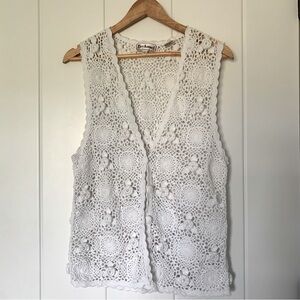 Bechamel Hand Knit Crochet Ramie Sleeveless Cardigan Vest
